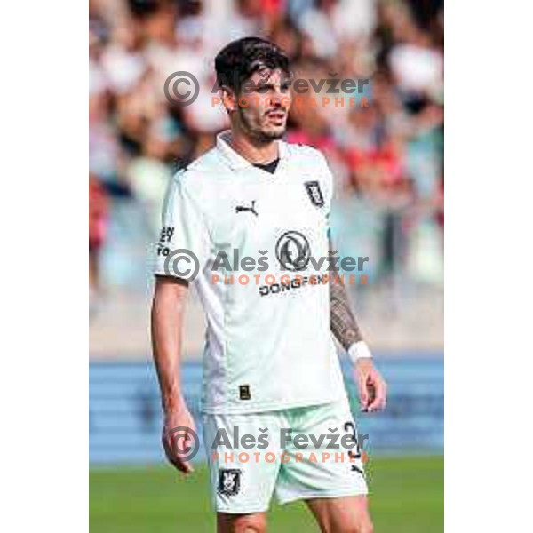 in action during Prva liga Telemach 2025/2026 football match between Primorje and Olimpija in Ajdovscina, Slovenia on August 24, 2025
