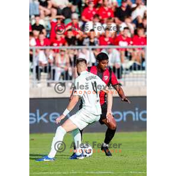 in action during Prva liga Telemach 2025/2026 football match between Primorje and Olimpija in Ajdovscina, Slovenia on August 24, 2025