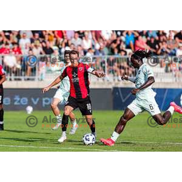 Matic Zavnik in action during Prva liga Telemach 2025/2026 football match between Primorje and Olimpija in Ajdovscina, Slovenia on August 24, 2025