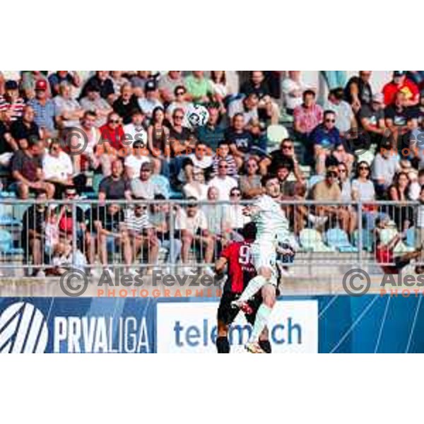 in action during Prva liga Telemach 2025/2026 football match between Primorje and Olimpija in Ajdovscina, Slovenia on August 24, 2025