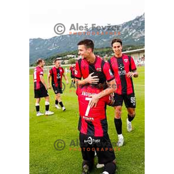 Roger Andretty Murillo Soto celebrates a goal during Prva liga Telemach 2025/2026 football match between Primorje and Olimpija in Ajdovscina, Slovenia on August 24, 2025
