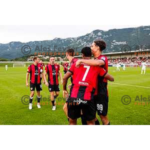 Roger Andretty Murillo Soto celebrates a goal during Prva liga Telemach 2025/2026 football match between Primorje and Olimpija in Ajdovscina, Slovenia on August 24, 2025