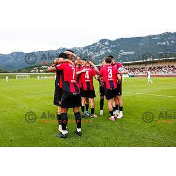 Roger Andretty Murillo Soto celebrates a goal during Prva liga Telemach 2025/2026 football match between Primorje and Olimpija in Ajdovscina, Slovenia on August 24, 2025