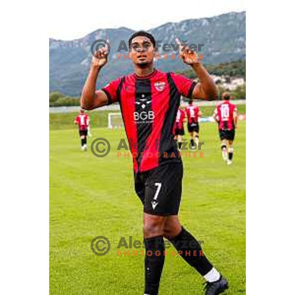Roger Andretty Murillo Soto celebrates a goal during Prva liga Telemach 2025/2026 football match between Primorje and Olimpija in Ajdovscina, Slovenia on August 24, 2025