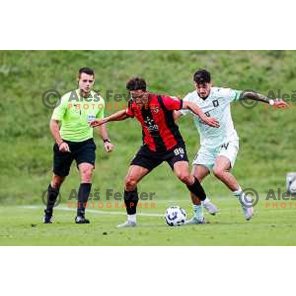 Roger Andretty celebrates a goal during Prva liga Telemach 2025/2026 football match between Primorje and Olimpija in Ajdovscina, Slovenia on August 24, 2025