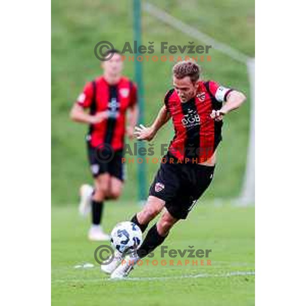 Matic Zavnik in action during Prva liga Telemach 2025/2026 football match between Primorje and Olimpija in Ajdovscina, Slovenia on August 24, 2025