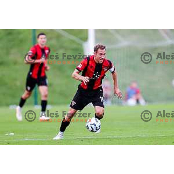 Matic Zavnik in action during Prva liga Telemach 2025/2026 football match between Primorje and Olimpija in Ajdovscina, Slovenia on August 24, 2025