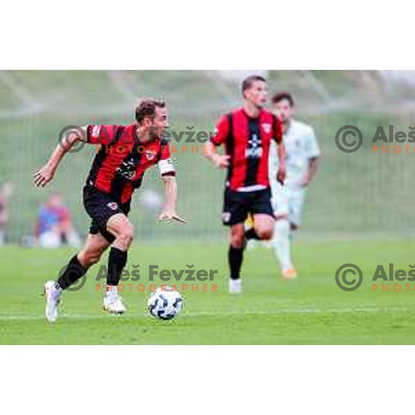 Matic Zavnik in action during Prva liga Telemach 2025/2026 football match between Primorje and Olimpija in Ajdovscina, Slovenia on August 24, 2025