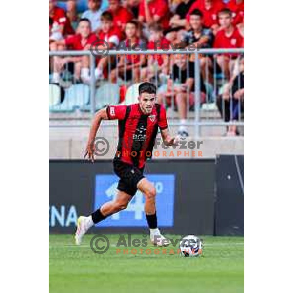Roger Andretty celebrates a goal during Prva liga Telemach 2025/2026 football match between Primorje and Olimpija in Ajdovscina, Slovenia on August 24, 2025