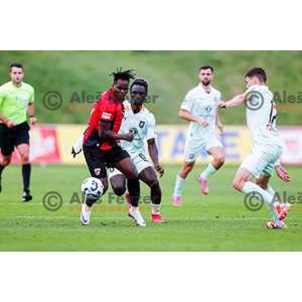 Roger Andretty celebrates a goal during Prva liga Telemach 2025/2026 football match between Primorje and Olimpija in Ajdovscina, Slovenia on August 24, 2025