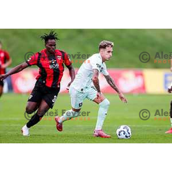 Roger Andretty celebrates a goal during Prva liga Telemach 2025/2026 football match between Primorje and Olimpija in Ajdovscina, Slovenia on August 24, 2025