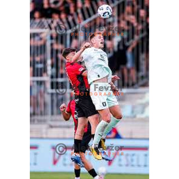 Roger Andretty celebrates a goal during Prva liga Telemach 2025/2026 football match between Primorje and Olimpija in Ajdovscina, Slovenia on August 24, 2025