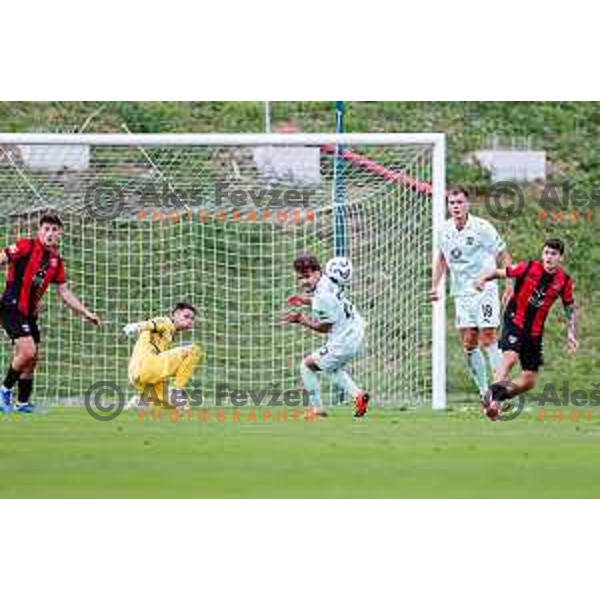 Roger Andretty celebrates a goal during Prva liga Telemach 2025/2026 football match between Primorje and Olimpija in Ajdovscina, Slovenia on August 24, 2025
