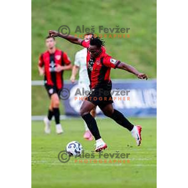 Roger Andretty celebrates a goal during Prva liga Telemach 2025/2026 football match between Primorje and Olimpija in Ajdovscina, Slovenia on August 24, 2025
