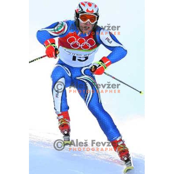 Davide Simoncelli (ITA) skiing at 2006 Torino Winter Olympic games men\'s Giant Slalom in Sestriere on February 20, 2006