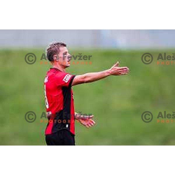 Roger Andretty celebrates a goal during Prva liga Telemach 2025/2026 football match between Primorje and Olimpija in Ajdovscina, Slovenia on August 24, 2025