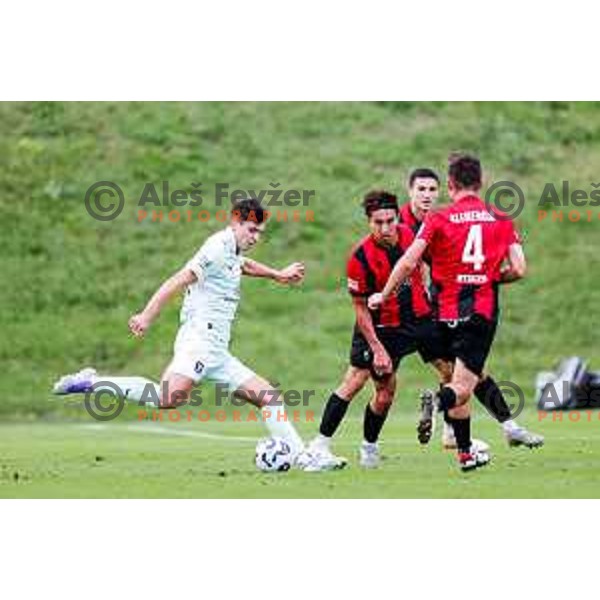 Roger Andretty celebrates a goal during Prva liga Telemach 2025/2026 football match between Primorje and Olimpija in Ajdovscina, Slovenia on August 24, 2025