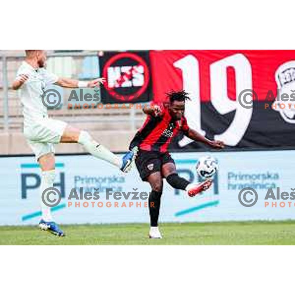 Roger Andretty celebrates a goal during Prva liga Telemach 2025/2026 football match between Primorje and Olimpija in Ajdovscina, Slovenia on August 24, 2025