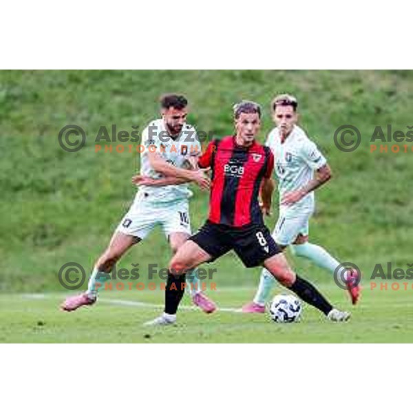 Roger Andretty celebrates a goal during Prva liga Telemach 2025/2026 football match between Primorje and Olimpija in Ajdovscina, Slovenia on August 24, 2025