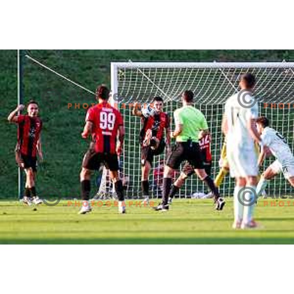 Roger Andretty celebrates a goal during Prva liga Telemach 2025/2026 football match between Primorje and Olimpija in Ajdovscina, Slovenia on August 24, 2025
