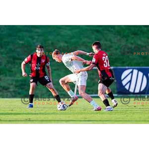 Roger Andretty celebrates a goal during Prva liga Telemach 2025/2026 football match between Primorje and Olimpija in Ajdovscina, Slovenia on August 24, 2025