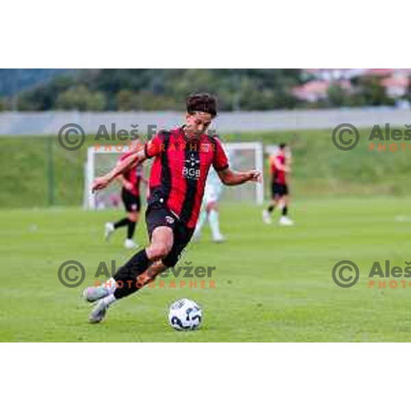 Roger Andretty celebrates a goal during Prva liga Telemach 2025/2026 football match between Primorje and Olimpija in Ajdovscina, Slovenia on August 24, 2025
