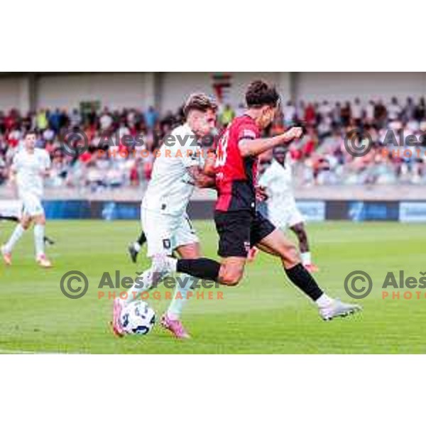 Roger Andretty celebrates a goal during Prva liga Telemach 2025/2026 football match between Primorje and Olimpija in Ajdovscina, Slovenia on August 24, 2025