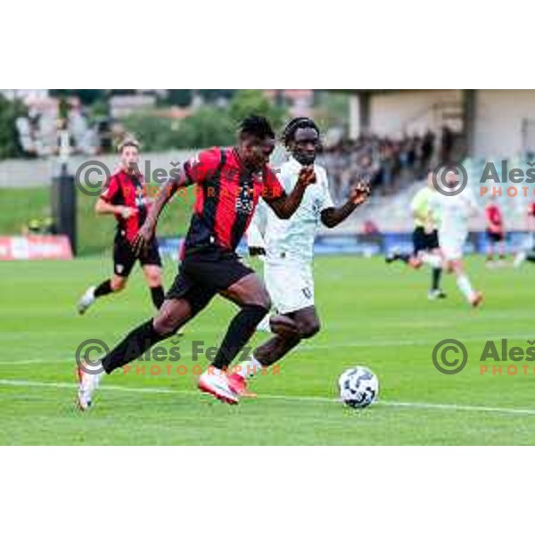 Roger Andretty celebrates a goal during Prva liga Telemach 2025/2026 football match between Primorje and Olimpija in Ajdovscina, Slovenia on August 24, 2025