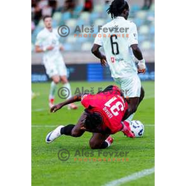 Roger Andretty celebrates a goal during Prva liga Telemach 2025/2026 football match between Primorje and Olimpija in Ajdovscina, Slovenia on August 24, 2025