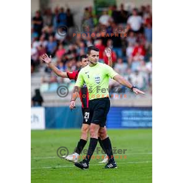 Roger Andretty celebrates a goal during Prva liga Telemach 2025/2026 football match between Primorje and Olimpija in Ajdovscina, Slovenia on August 24, 2025