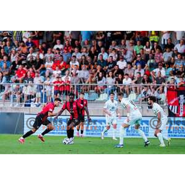 Roger Andretty celebrates a goal during Prva liga Telemach 2025/2026 football match between Primorje and Olimpija in Ajdovscina, Slovenia on August 24, 2025