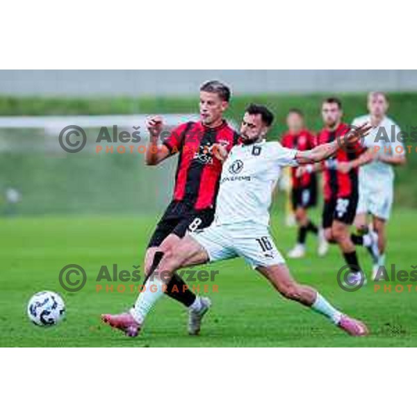 Roger Andretty celebrates a goal during Prva liga Telemach 2025/2026 football match between Primorje and Olimpija in Ajdovscina, Slovenia on August 24, 2025