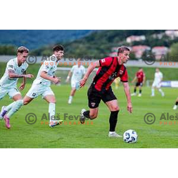 Roger Andretty celebrates a goal during Prva liga Telemach 2025/2026 football match between Primorje and Olimpija in Ajdovscina, Slovenia on August 24, 2025