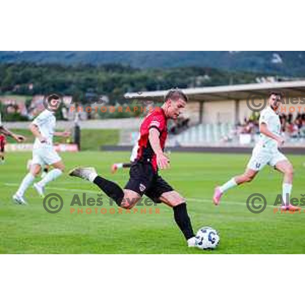 Roger Andretty celebrates a goal during Prva liga Telemach 2025/2026 football match between Primorje and Olimpija in Ajdovscina, Slovenia on August 24, 2025