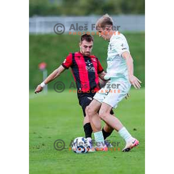Roger Andretty celebrates a goal during Prva liga Telemach 2025/2026 football match between Primorje and Olimpija in Ajdovscina, Slovenia on August 24, 2025