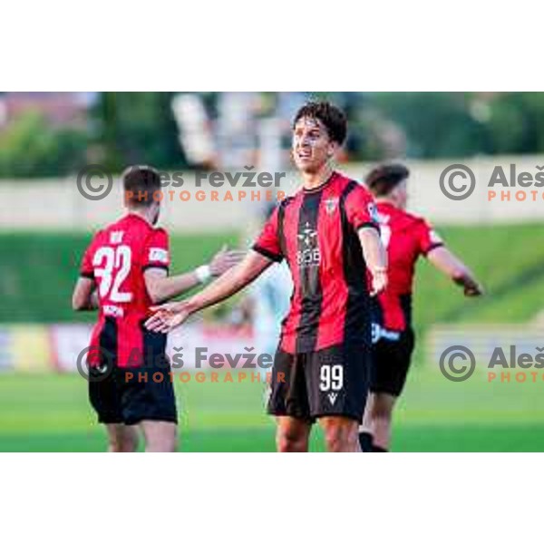 Haris Kadric in action during Prva liga Telemach 2025/2026 football match between Primorje and Olimpija in Ajdovscina, Slovenia on August 24, 2025