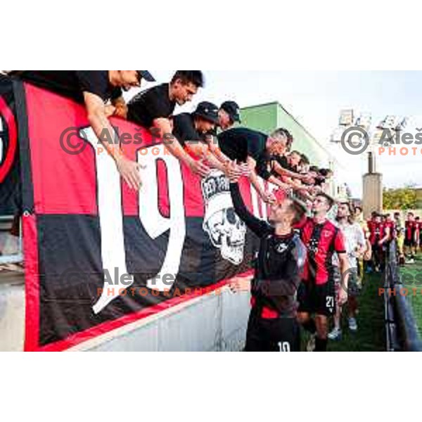 Roger Andretty celebrates a goal during Prva liga Telemach 2025/2026 football match between Primorje and Olimpija in Ajdovscina, Slovenia on August 24, 2025