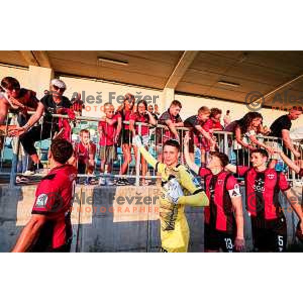 Roger Andretty celebrates a goal during Prva liga Telemach 2025/2026 football match between Primorje and Olimpija in Ajdovscina, Slovenia on August 24, 2025