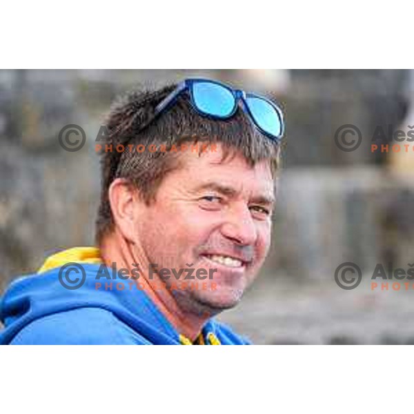 Coach Simon Hocevar of Slovenia during practice session before 2025 World Cup Canoe Slalom race in Tacen, Ljubljana, Slovenia on August 27, 2025