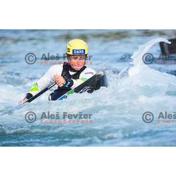 Eva Alina Hocevar of Slovenia during practice session before 2025 World Cup Canoe Slalom race in Tacen, Ljubljana, Slovenia on August 27, 2025