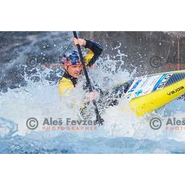 Peter Kauzer of Slovenia during practice session before 2025 World Cup Canoe Slalom race in Tacen, Ljubljana, Slovenia on August 27, 2025