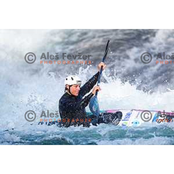 Ajda Novak of Slovenia during practice session before 2025 World Cup Canoe Slalom race in Tacen, Ljubljana, Slovenia on August 27, 2025