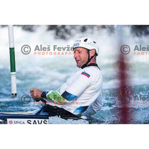Benjamin Savsek of Slovenia during practice session before 2025 World Cup Canoe Slalom race in Tacen, Ljubljana, Slovenia on August 27, 2025