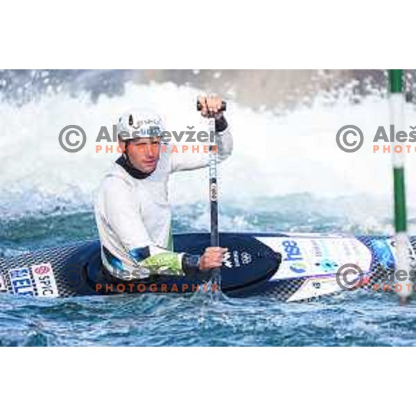 Benjamin Savsek of Slovenia during practice session before 2025 World Cup Canoe Slalom race in Tacen, Ljubljana, Slovenia on August 27, 2025