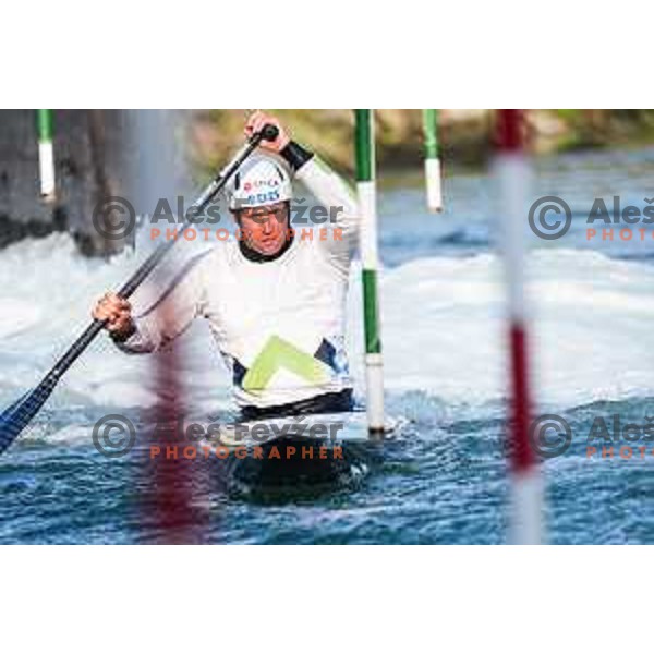 Benjamin Savsek of Slovenia during practice session before 2025 World Cup Canoe Slalom race in Tacen, Ljubljana, Slovenia on August 27, 2025