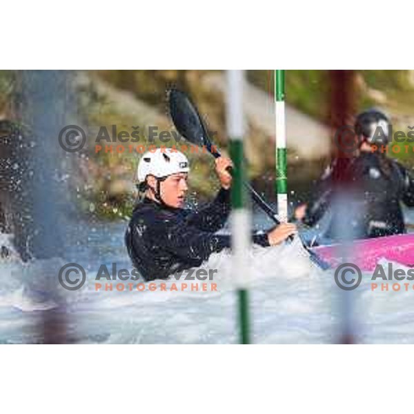 Ajda Novak of Slovenia during practice session before 2025 World Cup Canoe Slalom race in Tacen, Ljubljana, Slovenia on August 27, 2025