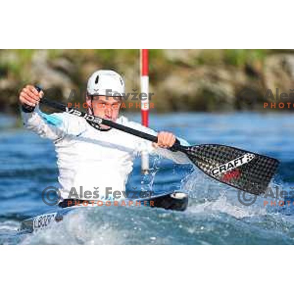Luka Bozic of Slovenia during practice session before 2025 World Cup Canoe Slalom race in Tacen, Ljubljana, Slovenia on August 27, 2025