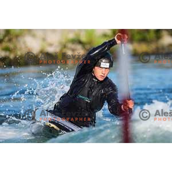 Alja Kozorog of Slovenia during practice session before 2025 World Cup Canoe Slalom race in Tacen, Ljubljana, Slovenia on August 27, 2025