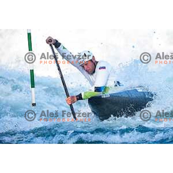 Benjamin Savsek of Slovenia during practice session before 2025 World Cup Canoe Slalom race in Tacen, Ljubljana, Slovenia on August 27, 2025