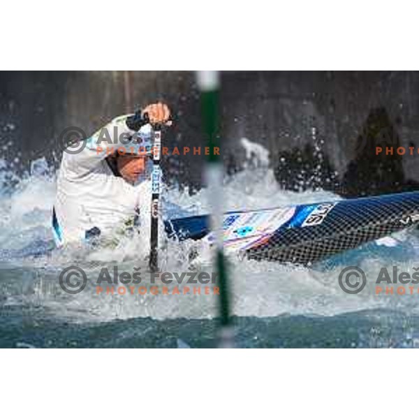 Benjamin Savsek of Slovenia during practice session before 2025 World Cup Canoe Slalom race in Tacen, Ljubljana, Slovenia on August 27, 2025